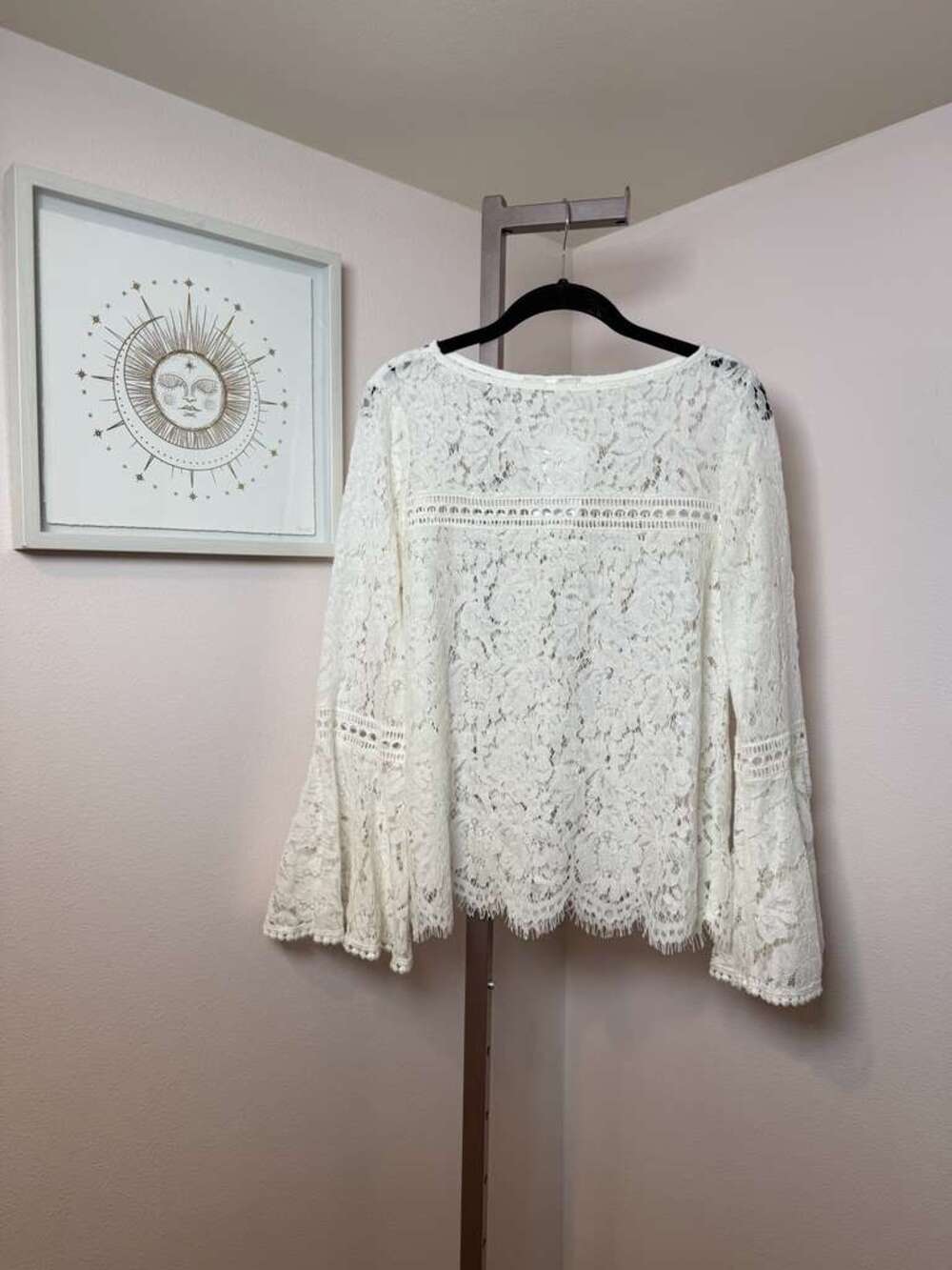 Frame Pullover Long Sleeve Lace Top White Size XS